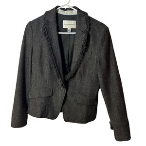Banana republic wool blend tweed button blazer with fringe collar normcore sz 8